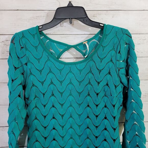 Free People Crochet Style Bodycon Open Back Dress Teal Blue Green Size Small - Picture 4 of 13